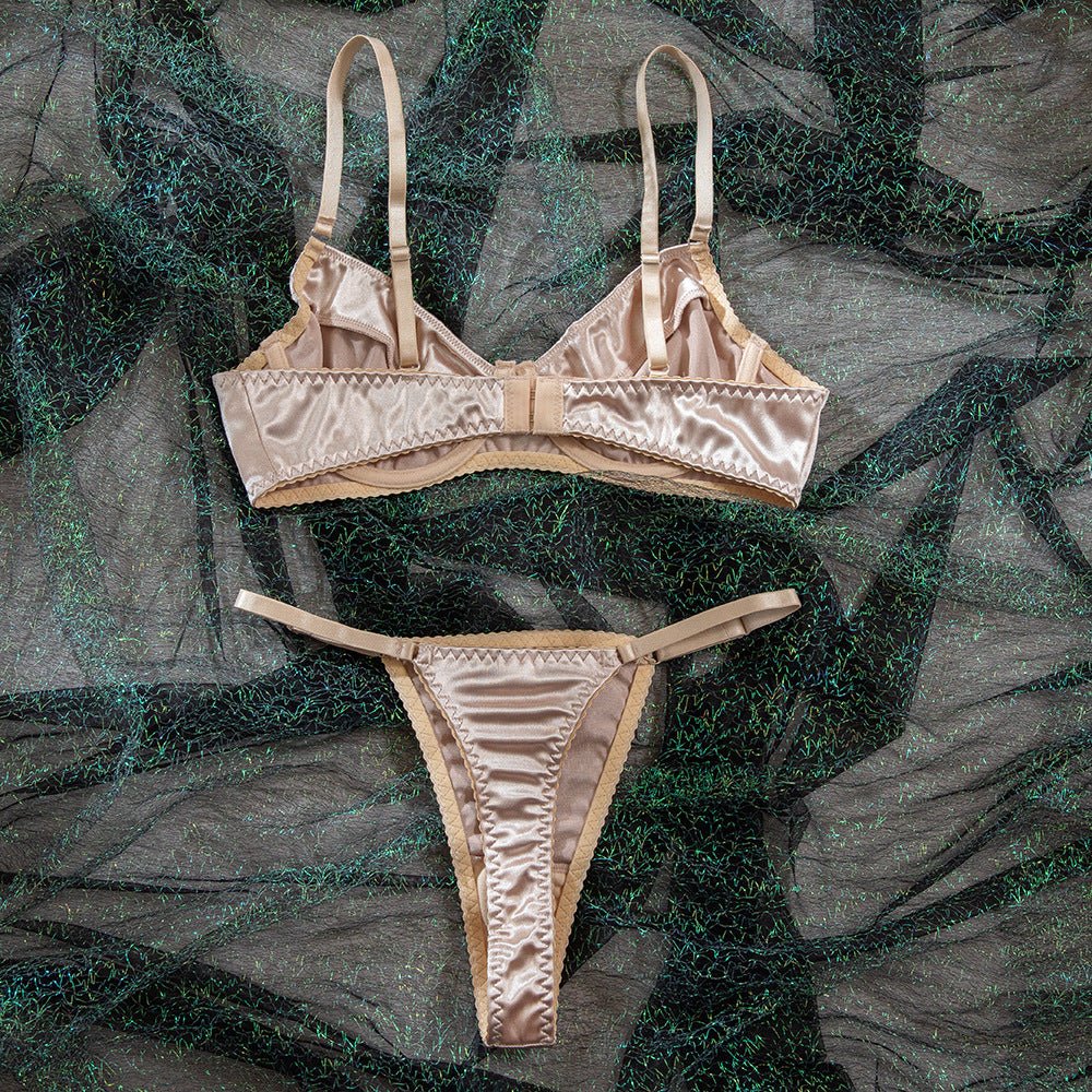 French solid color underwear set satin glossy steel ring push - up underwear with adjustable straps - EaseMode Wellness