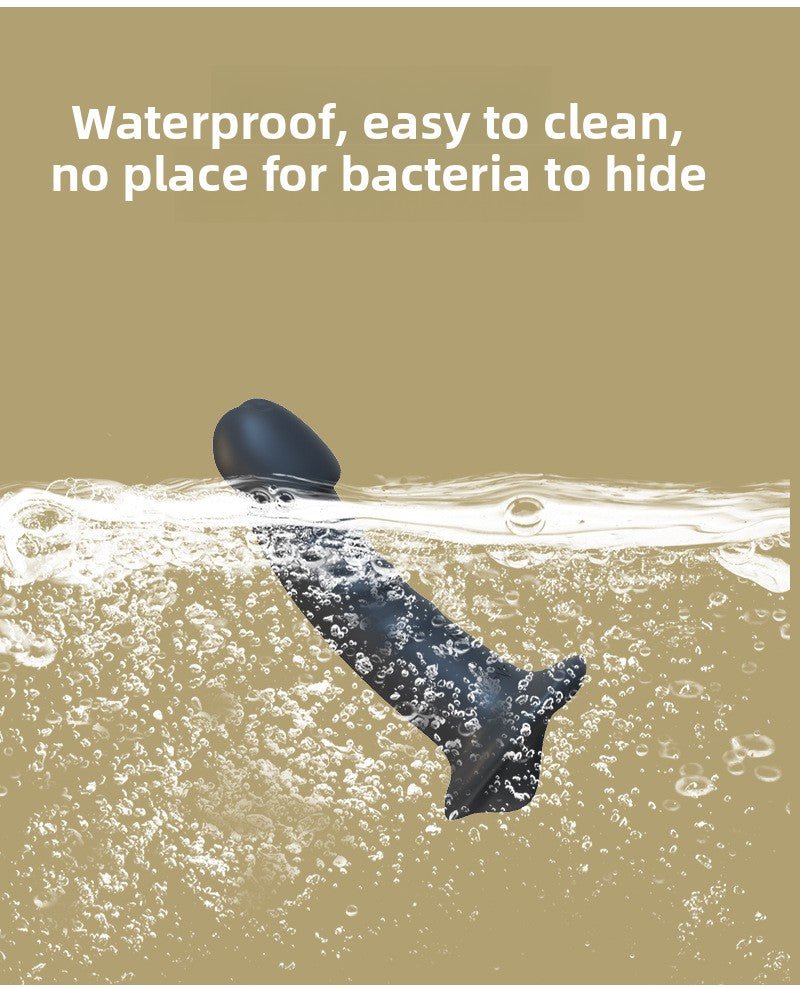 Waterproof black APP-Controlled Vibrating Anal Plug in water, highlighting easy cleaning and hygienic silicone design.