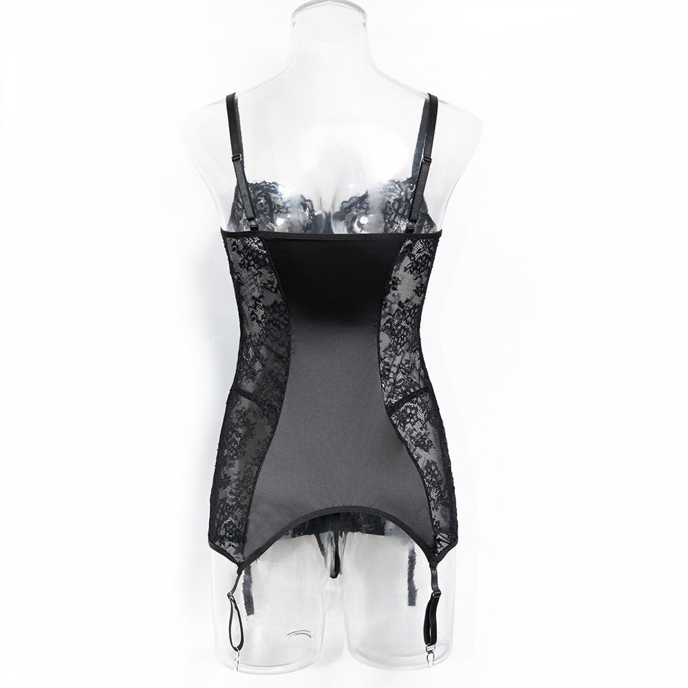 Black Lace Satin Suspender Lingerie for Temptation Nightgown - EaseMode Wellness