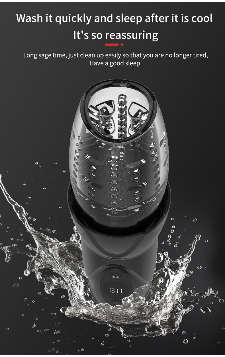 Waterproof electric male masturbator with 360° rotation, easy to clean and designed for long-lasting solo sessions and restful sleep.