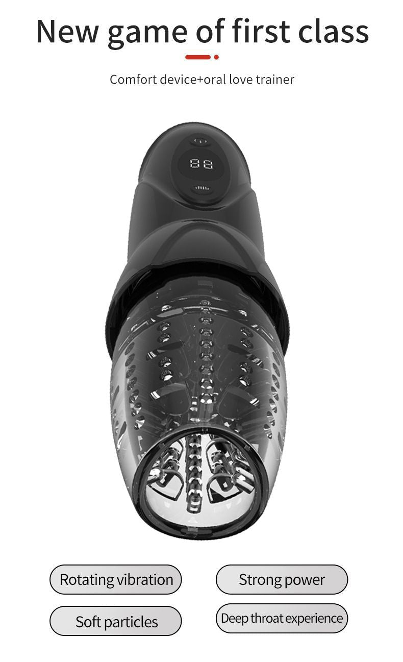 Electric male masturbator with rotating vibration, soft particles, and deep throat simulation, designed for premium solo pleasure.
