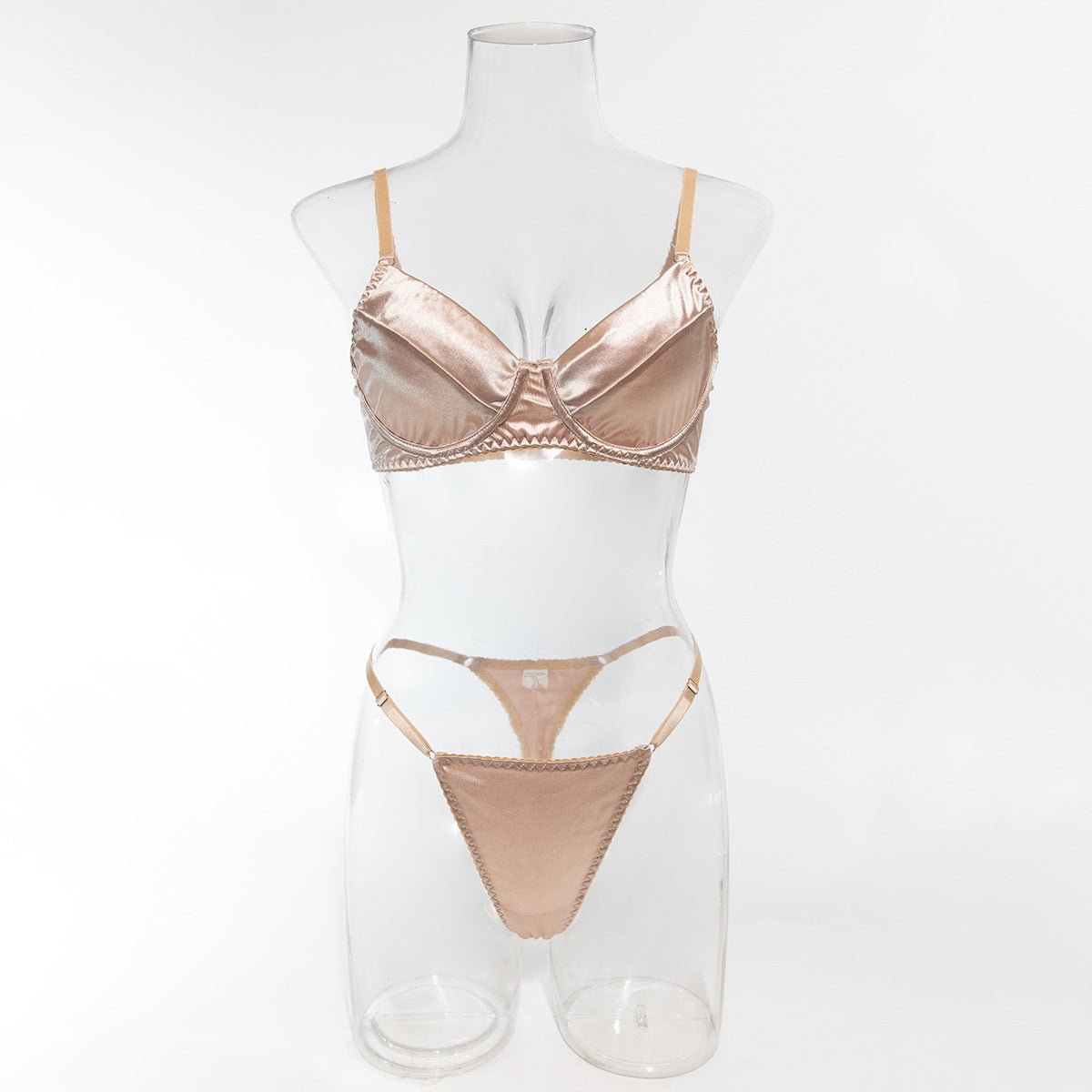 French solid color underwear set satin glossy steel ring push - up underwear with adjustable straps - EaseMode Wellness