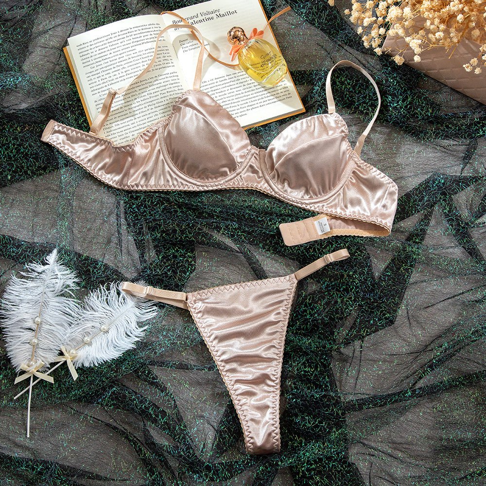 French solid color underwear set satin glossy steel ring push - up underwear with adjustable straps - EaseMode Wellness