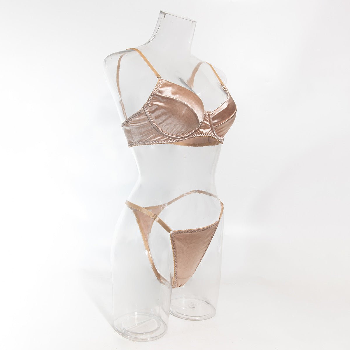 French solid color underwear set satin glossy steel ring push - up underwear with adjustable straps - EaseMode Wellness