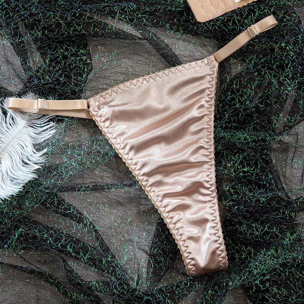 French solid color underwear set satin glossy steel ring push - up underwear with adjustable straps - EaseMode Wellness