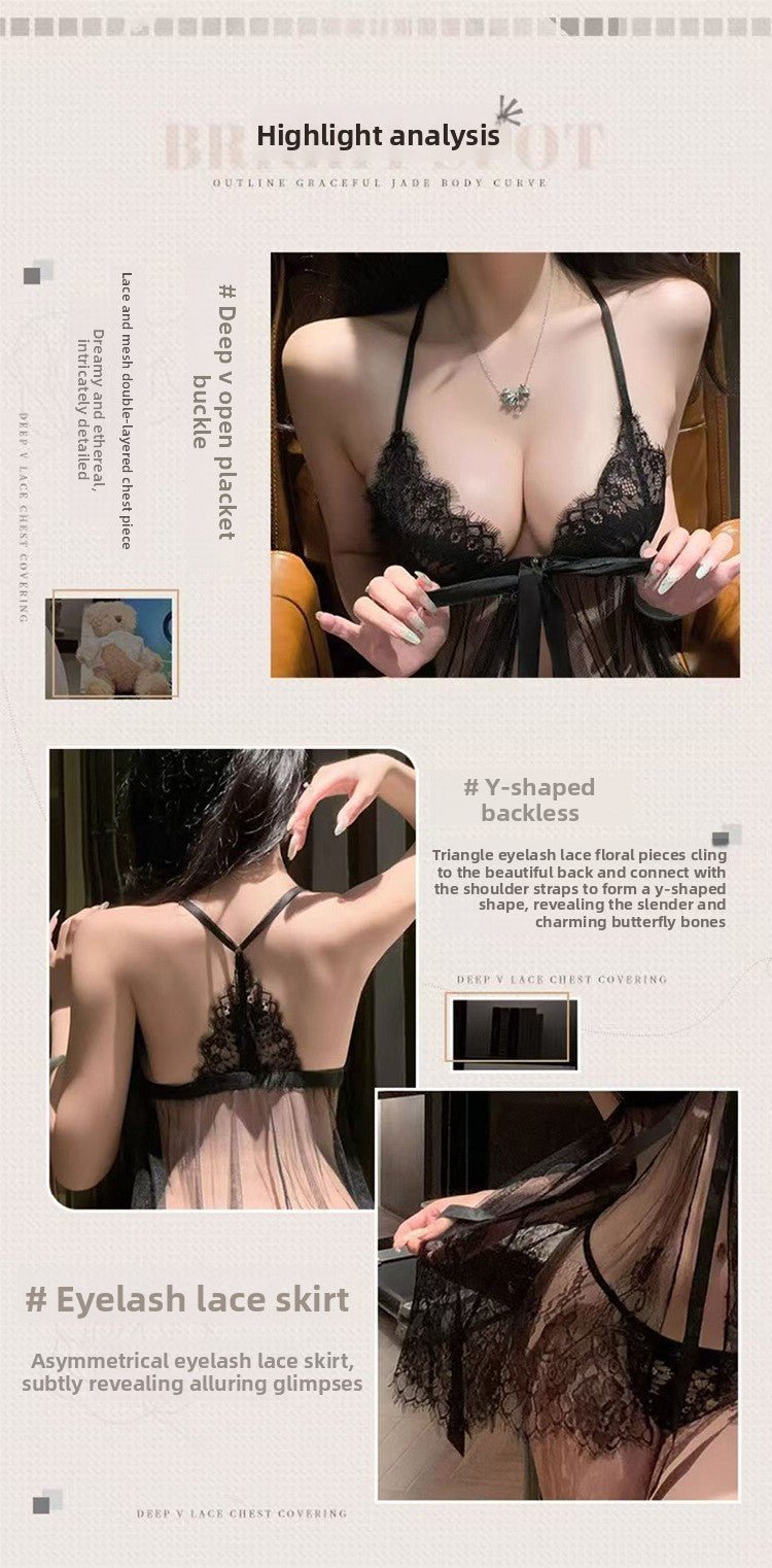 Lace Open Front Nightgown Set - Lace Open Front Lingerie Set - EaseMode Wellness