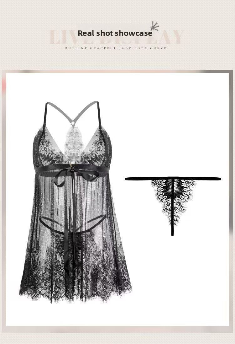 Lace Open Front Nightgown Set - Lace Open Front Lingerie Set - EaseMode Wellness