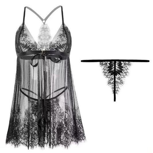 Lace Open Front Nightgown Set - Lace Open Front Lingerie Set - EaseMode Wellness