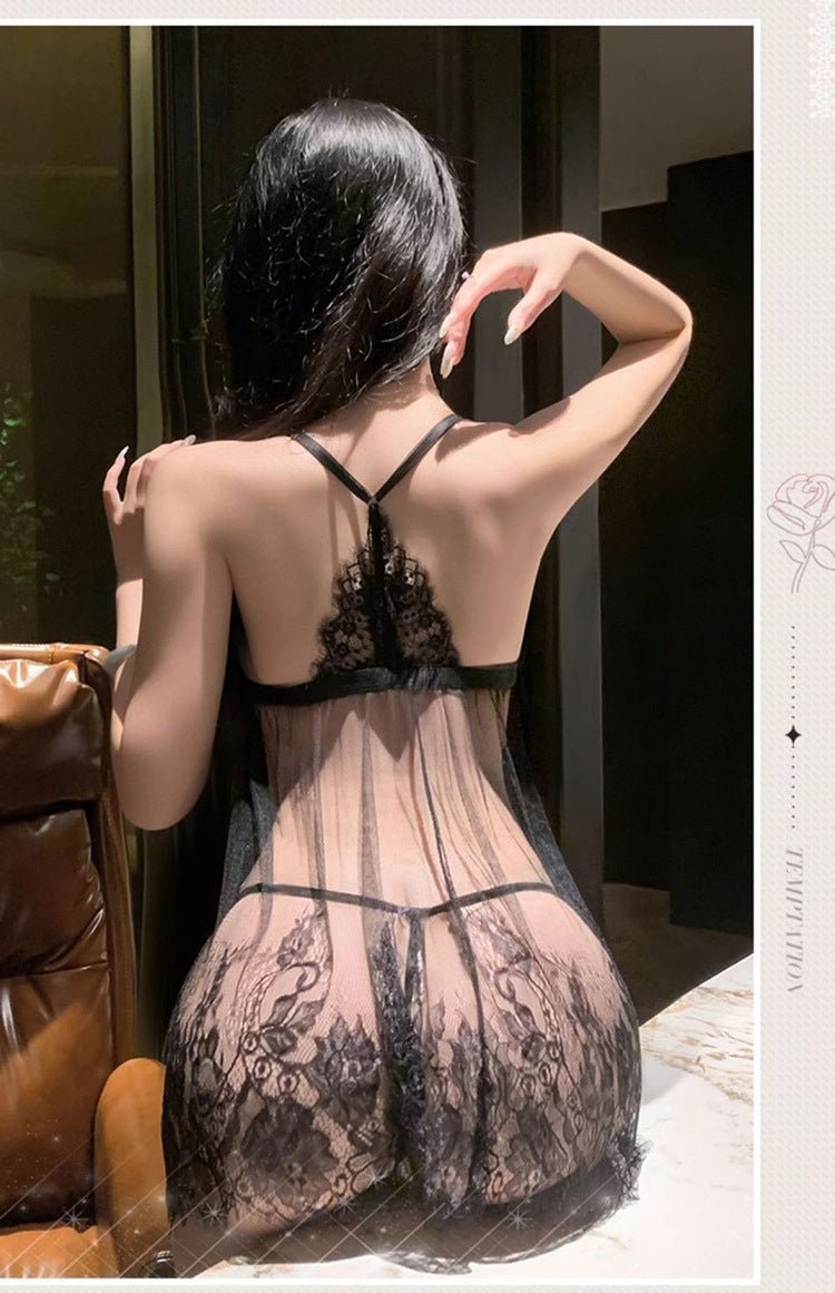 Lace Open Front Nightgown Set - Lace Open Front Lingerie Set - EaseMode Wellness