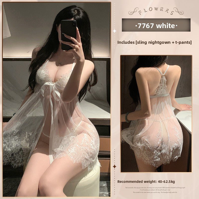 Lace Open Front Nightgown Set - Lace Open Front Lingerie Set - EaseMode Wellness