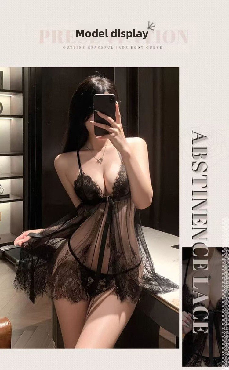 Lace Open Front Nightgown Set - Lace Open Front Lingerie Set - EaseMode Wellness