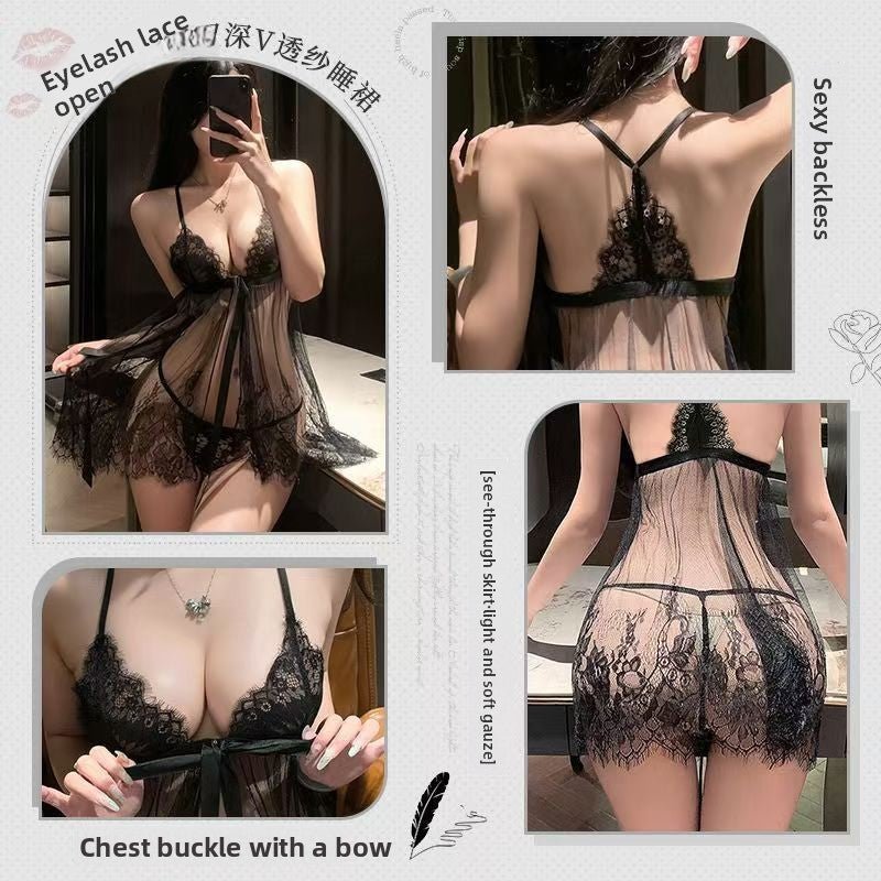 Lace Open Front Nightgown Set - Lace Open Front Lingerie Set - EaseMode Wellness