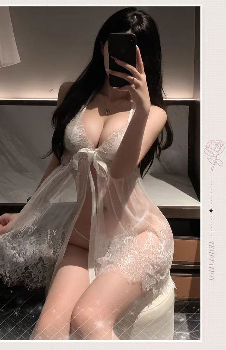 Lace Open Front Nightgown Set - Lace Open Front Lingerie Set - EaseMode Wellness