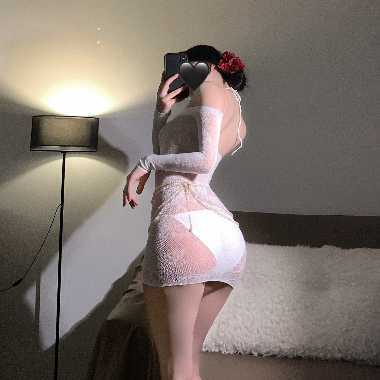 Off - Shoulder Hanging Neck Slimming Transparent Hollow - Out Sexy Tempting Women's One - Piece Mesh Dress with Bodycon Skirt - EaseMode Wellness