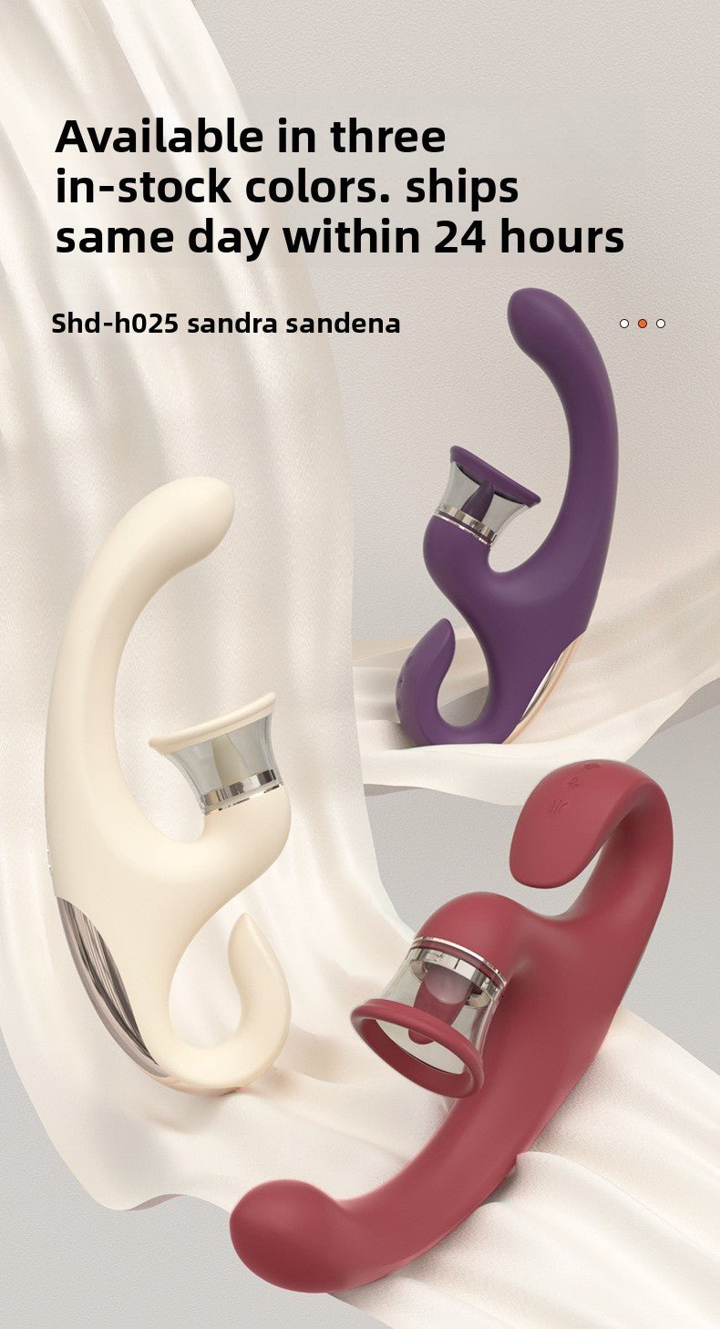 多功能震动器 - 吸吮与舌头设计，三种颜色可选，24小时内发货，适用于成人情趣用品市场。