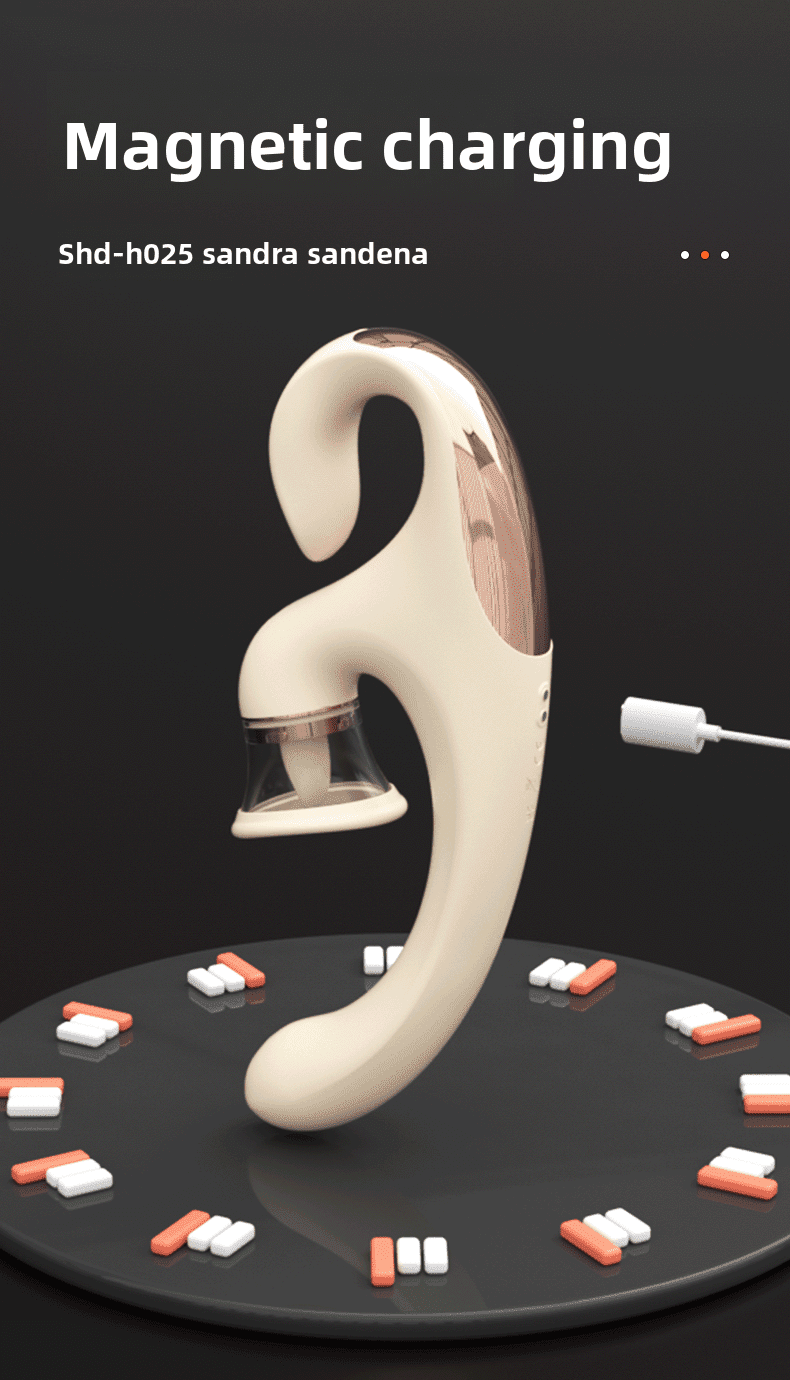 奶白色多功能震动器磁吸充电展示图，适合成人用品电商平台产品展示。