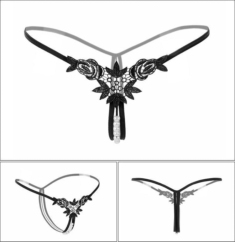 性感刺绣珍珠丁字裤低腰透视款式 - EaseMode Wellness