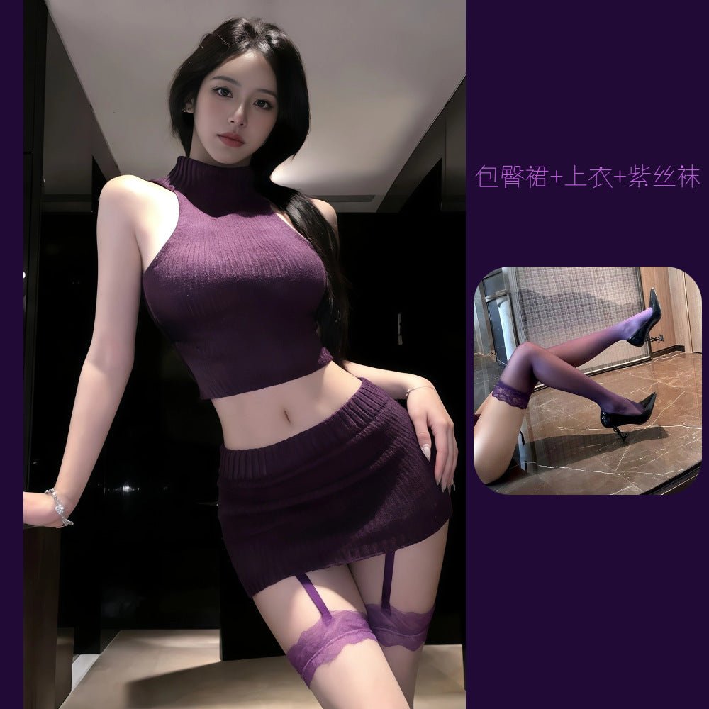 Pure Desire Off - the - Shoulder Set Hollow - out Sexy Butt - hugging Skirt Uniform - EaseMode Wellness