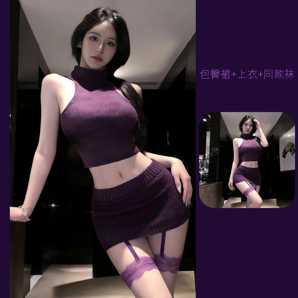 Pure Desire Off - the - Shoulder Set Hollow - out Sexy Butt - hugging Skirt Uniform - EaseMode Wellness