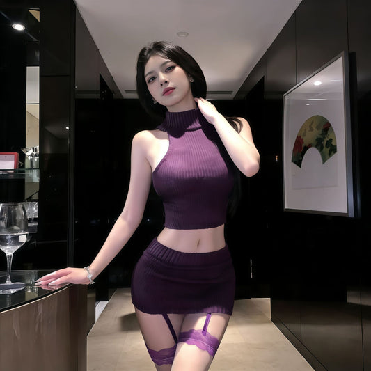 Pure Desire Off - the - Shoulder Set Hollow - out Sexy Butt - hugging Skirt Uniform - EaseMode Wellness