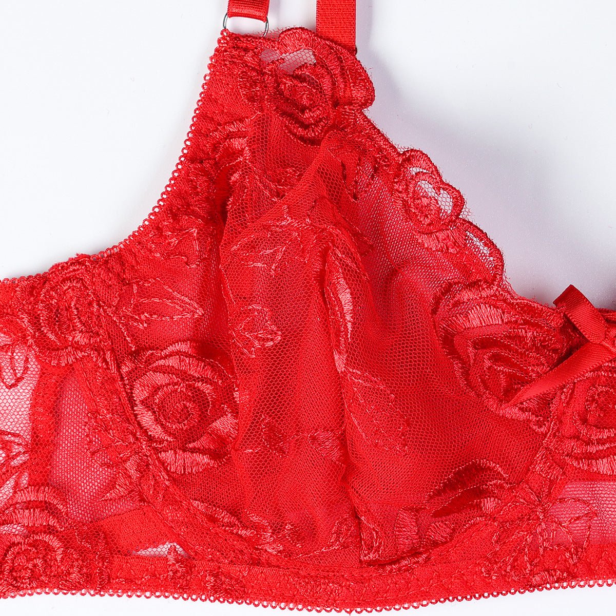 Red Rose Embroidered Lingerie - 3 - Piece Sheer Camisole & Shapewear Set - EaseMode Wellness