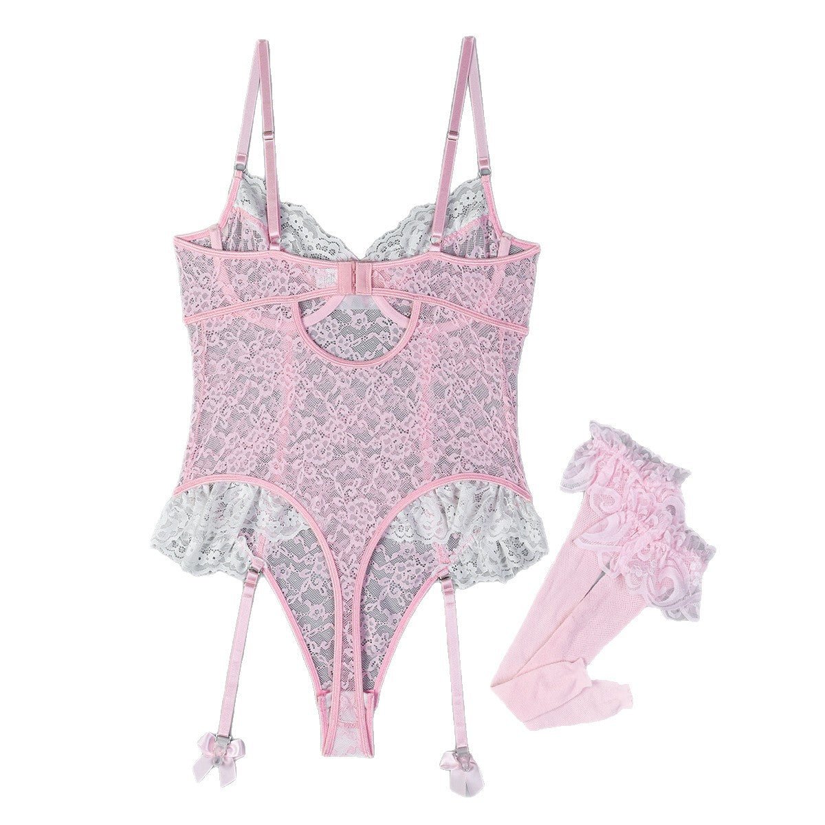 Romantic Lace Lingerie Set - Sheer Mesh Underwear with Silk Stockings - EaseMode Wellness