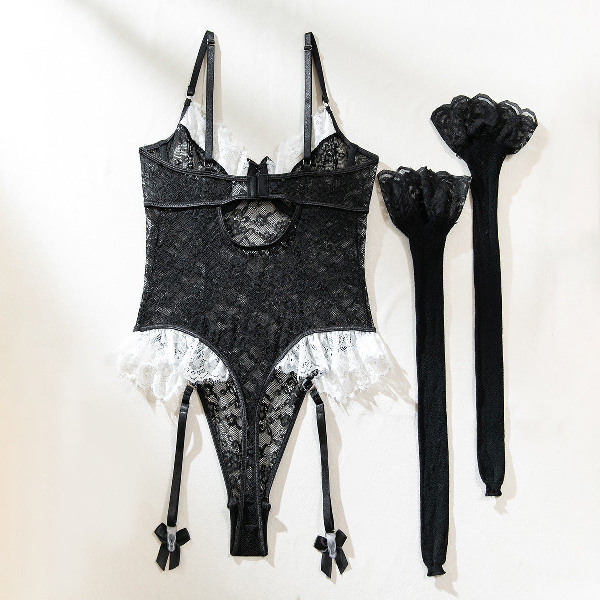 Romantic Lace Lingerie Set - Sheer Mesh Underwear with Silk Stockings - EaseMode Wellness