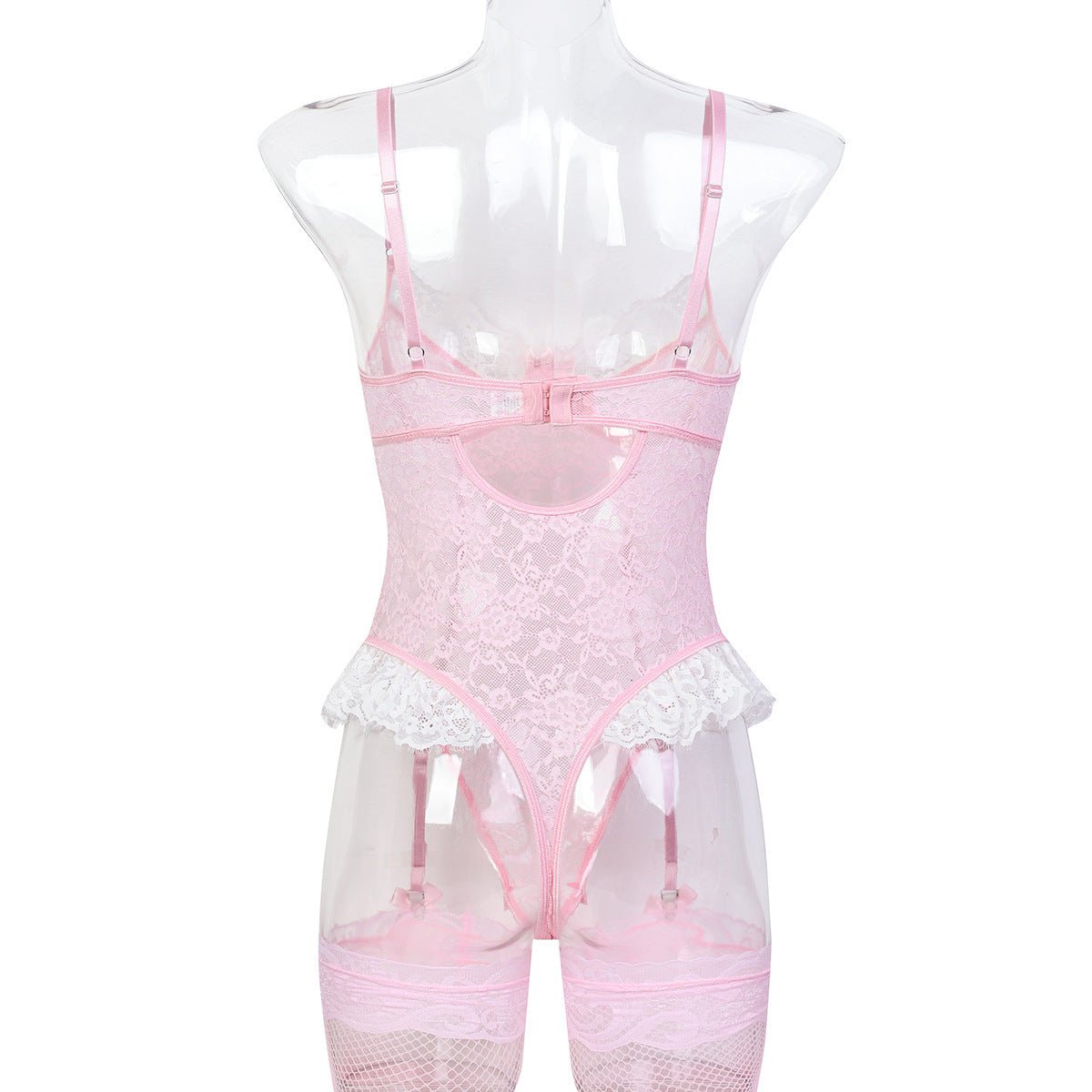 Romantic Lace Lingerie Set - Sheer Mesh Underwear with Silk Stockings - EaseMode Wellness