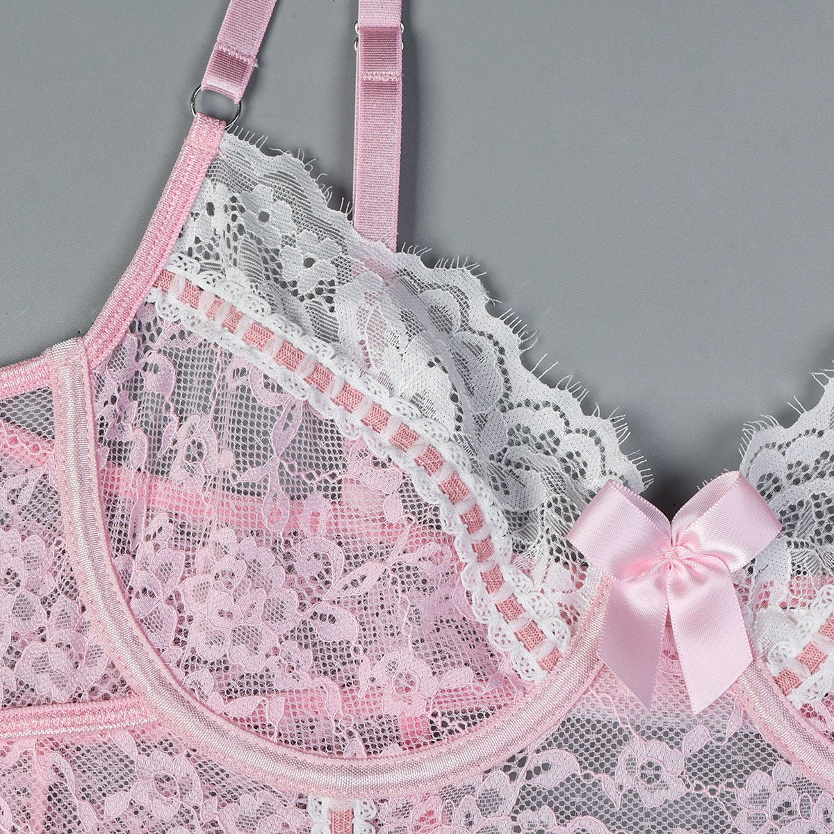 Romantic Lace Lingerie Set - Sheer Mesh Underwear with Silk Stockings - EaseMode Wellness