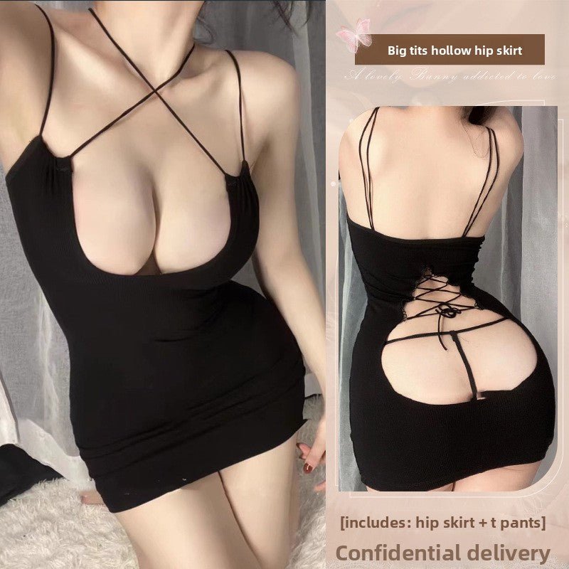 Sexy Lingerie - Push - Up Suspender Pajamas with Hollow Straps - EaseMode Wellness