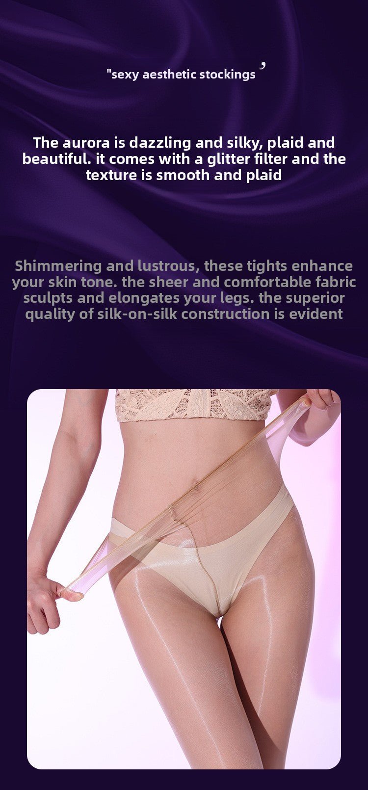 Shiny Aurora Crotchless Stockings - 640 Needle High Density - EaseMode Wellness