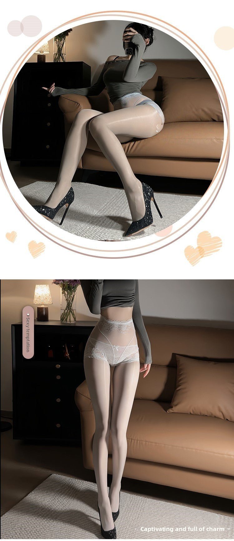 Shiny Silk Stockings Bodysuit - Lace Transparent High Waist Open - Crotch - EaseMode Wellness