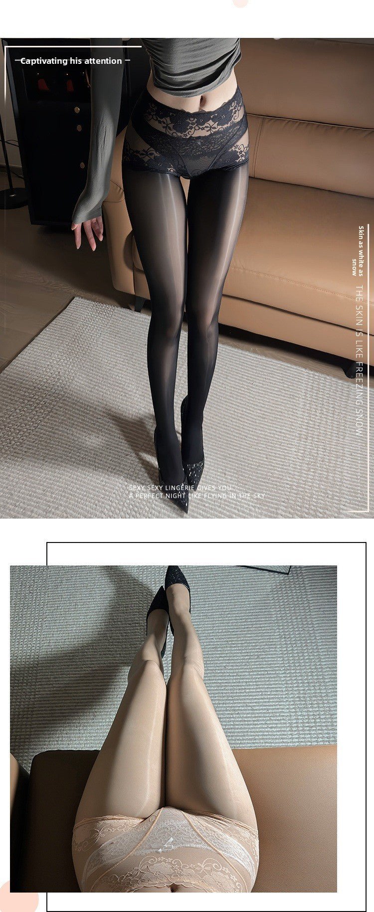 Shiny Silk Stockings Bodysuit - Lace Transparent High Waist Open - Crotch - EaseMode Wellness