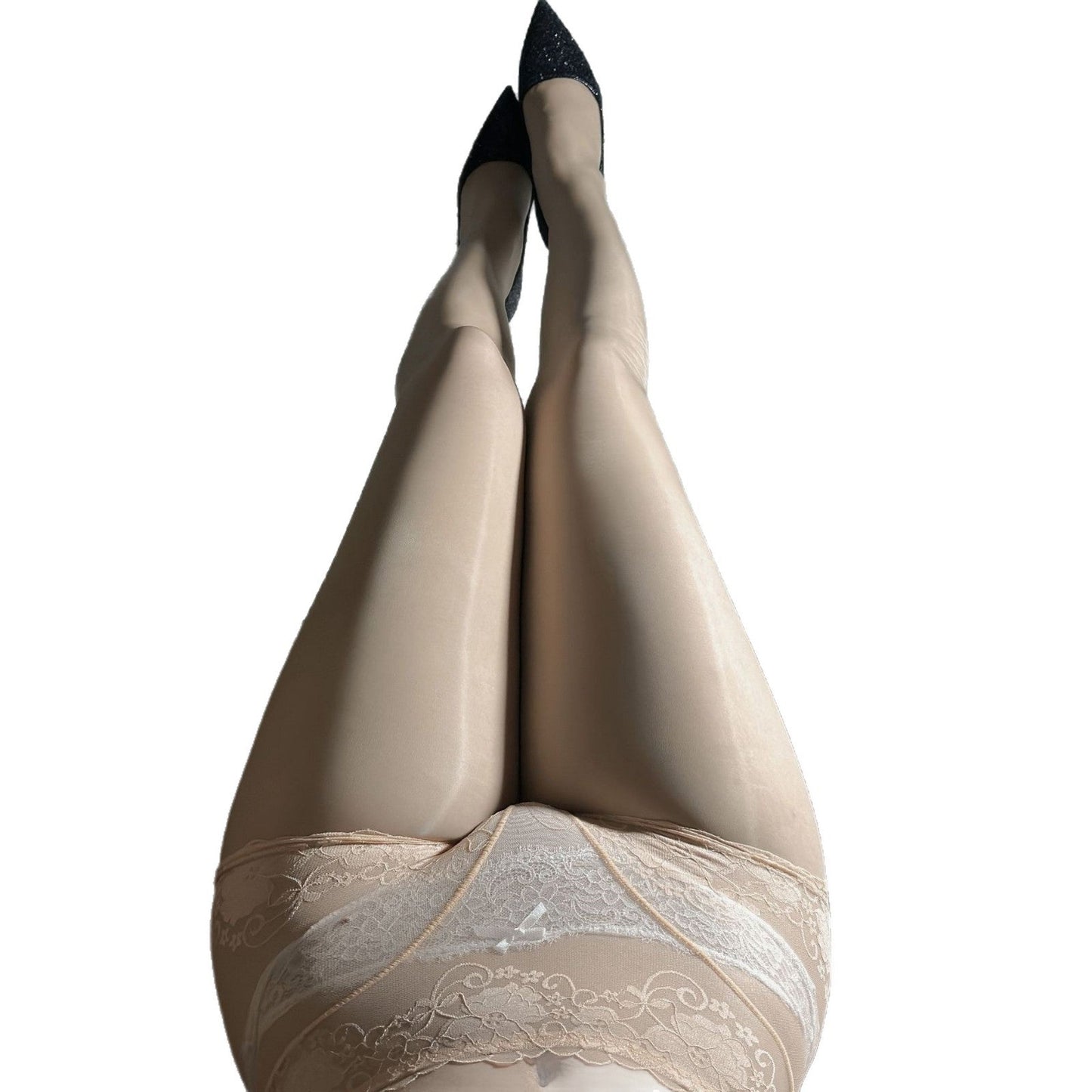 Shiny Silk Stockings Bodysuit - Lace Transparent High Waist Open - Crotch - EaseMode Wellness