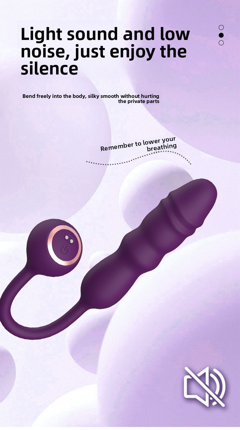 Low-noise Telescopic Thrusting Vibrator in purple, designed for discreet use with soft silicone and quiet operation.