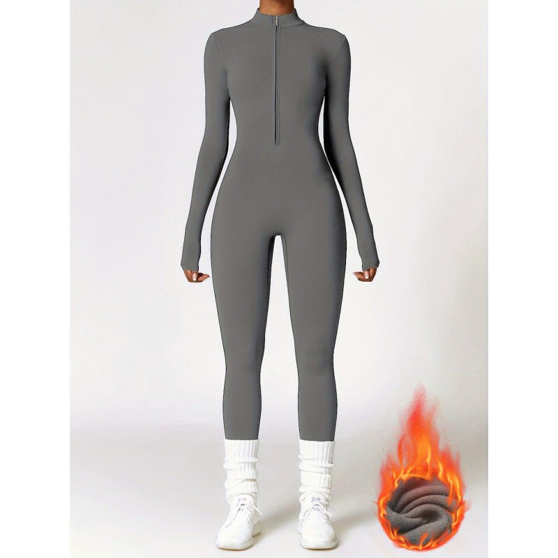 Winter Warm Fleece Bodysuit - Yoga Fitness Dance Cycling Jumpsuit - EaseMode Wellness