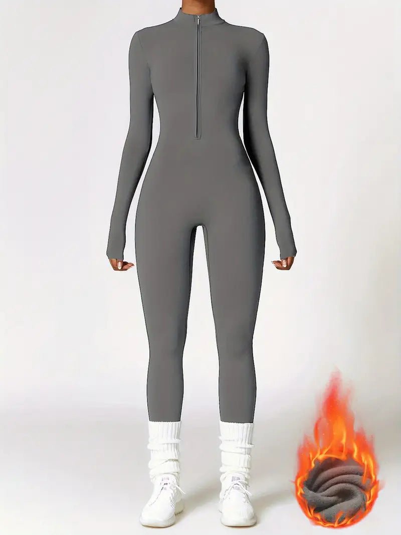 Winter Warm Fleece Bodysuit - Yoga Fitness Dance Cycling Jumpsuit - EaseMode Wellness
