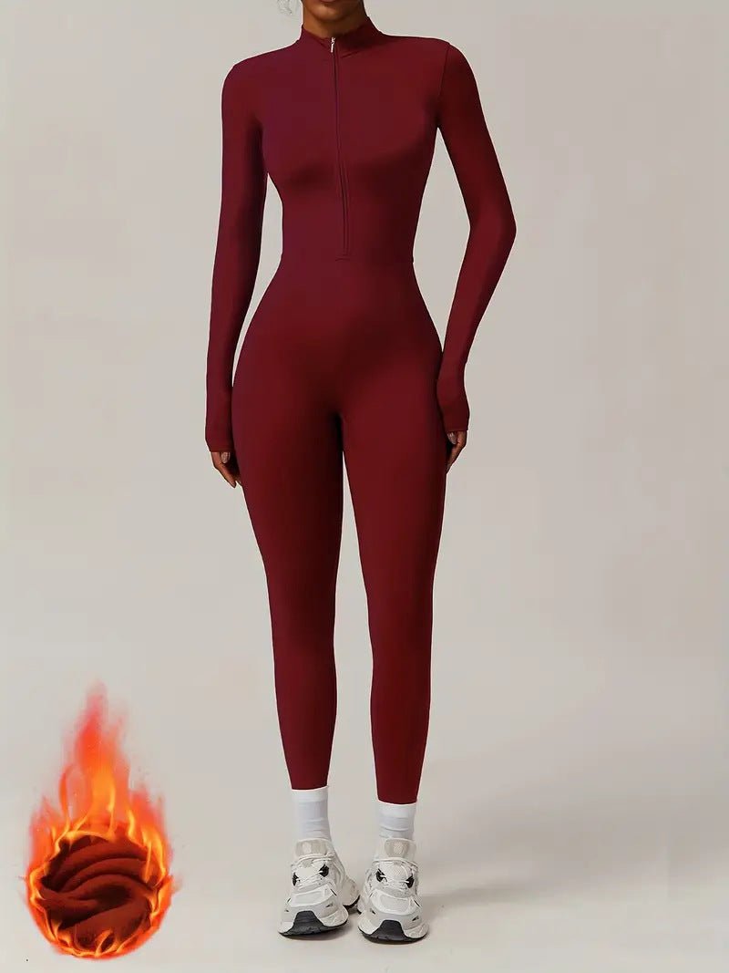 Winter Warm Fleece Bodysuit - Yoga Fitness Dance Cycling Jumpsuit - EaseMode Wellness