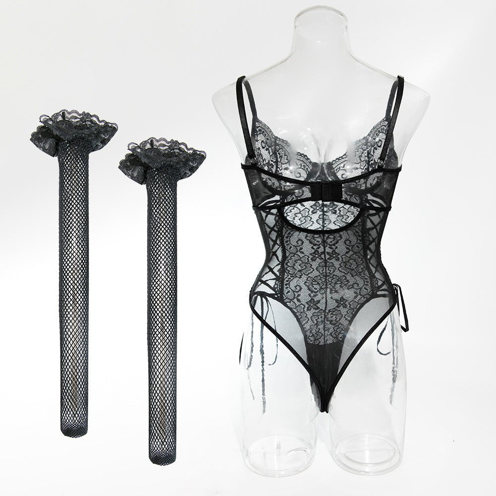 Women's Lace Splicing Jumpsuit with Body Shaping Features - EaseMode Wellness