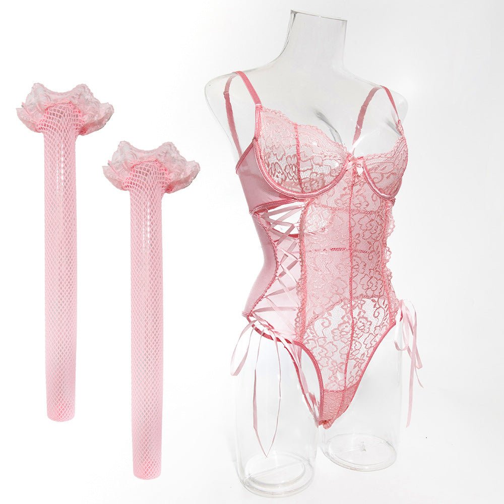 Women's Lace Splicing Jumpsuit with Body Shaping Features - EaseMode Wellness