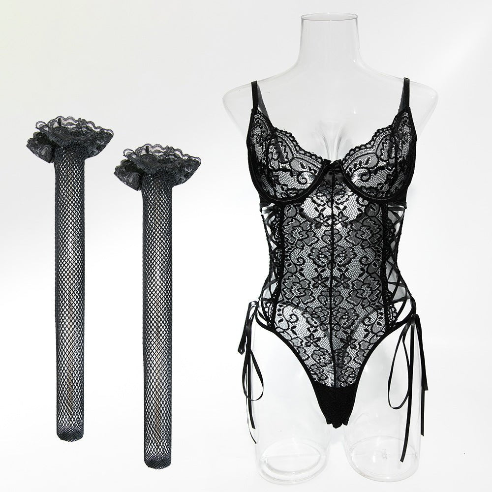 Women's Lace Splicing Jumpsuit with Body Shaping Features - EaseMode Wellness