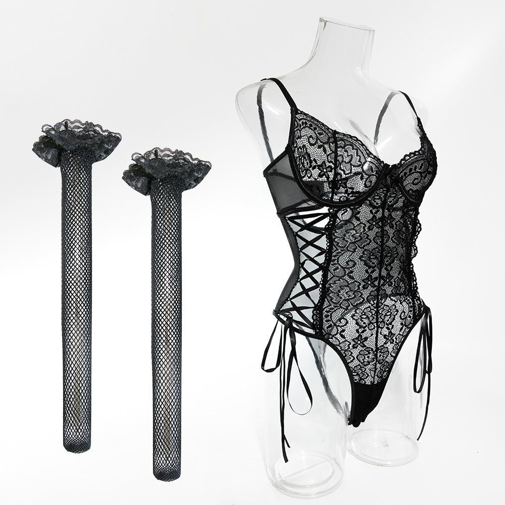 Women's Lace Splicing Jumpsuit with Body Shaping Features - EaseMode Wellness